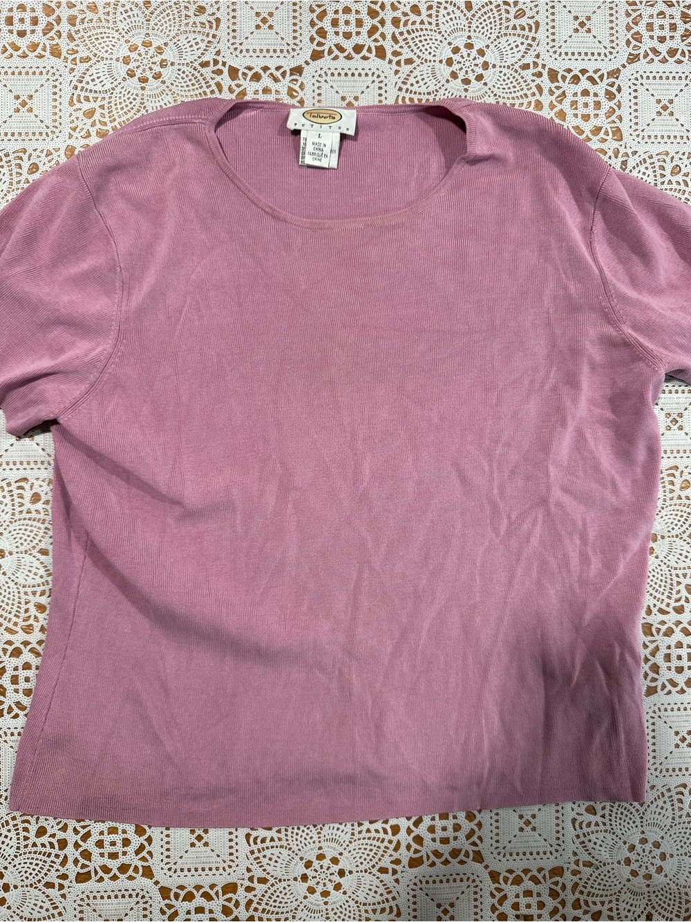 Talbots Petites Silk Blend Pink Knit Top Short Sleeve Blouse PL